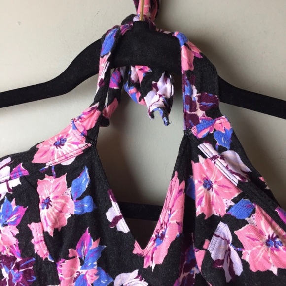 Free People Off Shoulder Floral Print Halter Neck Crop Top Size Medium - Picture 5 of 9